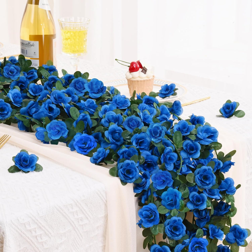 BLEUM CADE 12Pcs 98.4Ft Flower Garland Artificial Rose Vines for Bedroom, Cute Fake Hanging Flower Vines Floral Garland Decorations for Wedding Party Wall Room Decor Aesthetic