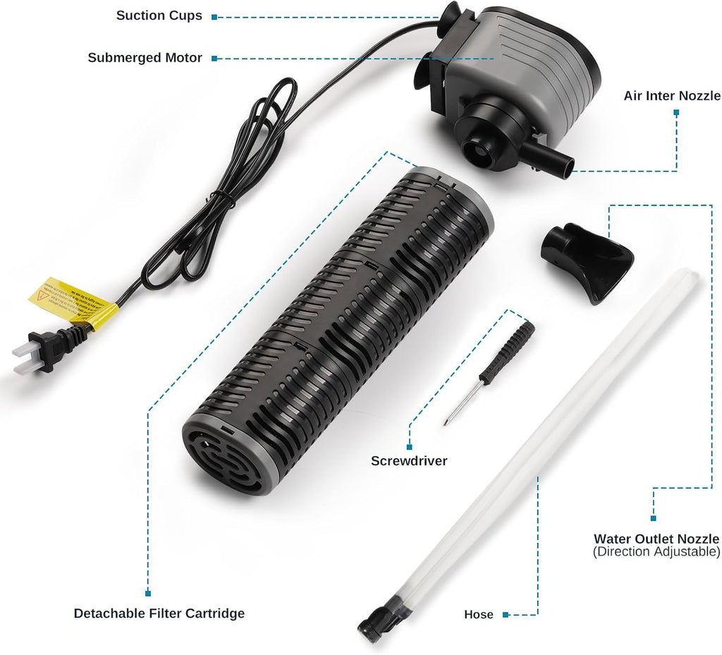 XpertMatic 45W Aquarium Filter, Submersible Fish Tank Filter Water Pump for Up to 220 Gallon Fish Tank, 3 Stages 792 GPH Biochemical Sponge Filter, for Aquarium Filtration/Oxygenation, SainSmart