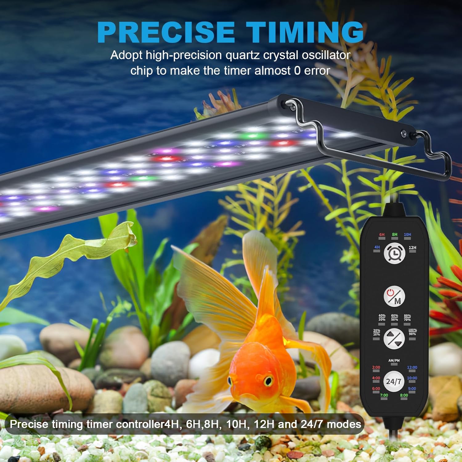 SEAOURA 24/7 Mode LED Aquarium Light for Plants-Sunrise-Daylight-Moonlight Mode, Fish Tank Light with Auto On/Off, 7 Colors, Adjustable Timer/Brightness for 36 Inch to 42 in Freshwater Tank, 36W