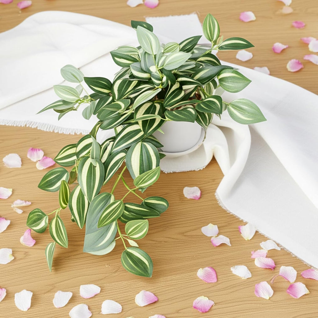 Fake Plants Indoor Artificial Hanging Plants with Pot, Potted Silk Greenery Faux Watermelon Peperomia Ivy Draping Plant for Home Office Desk Living Room Bedroom Wall Shelf Decor (Light, Dark Green)