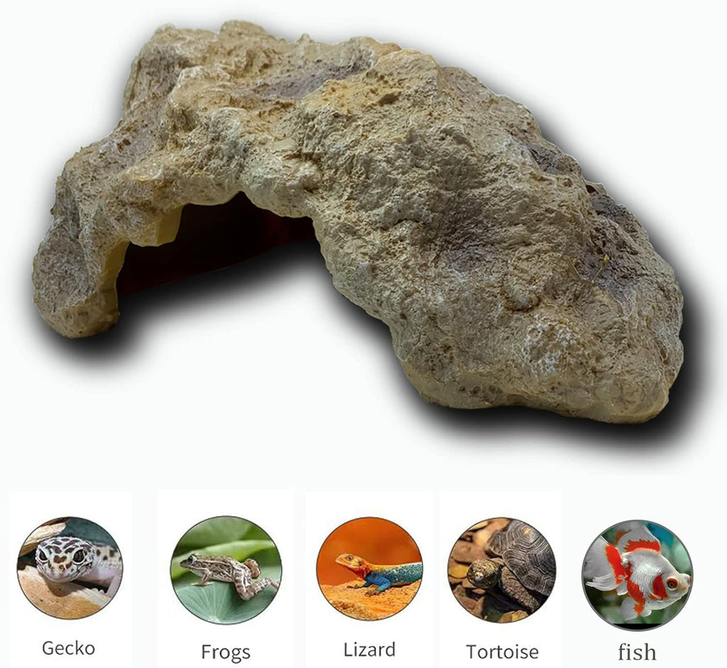 Oversize Resin Rock Reptile Hides and Caves - Large Aquarium Habitat Hideouts for Bearded Dragon, Snakes, Tortoise - Lizard Hiding Spot for Terrarium Hideaway
