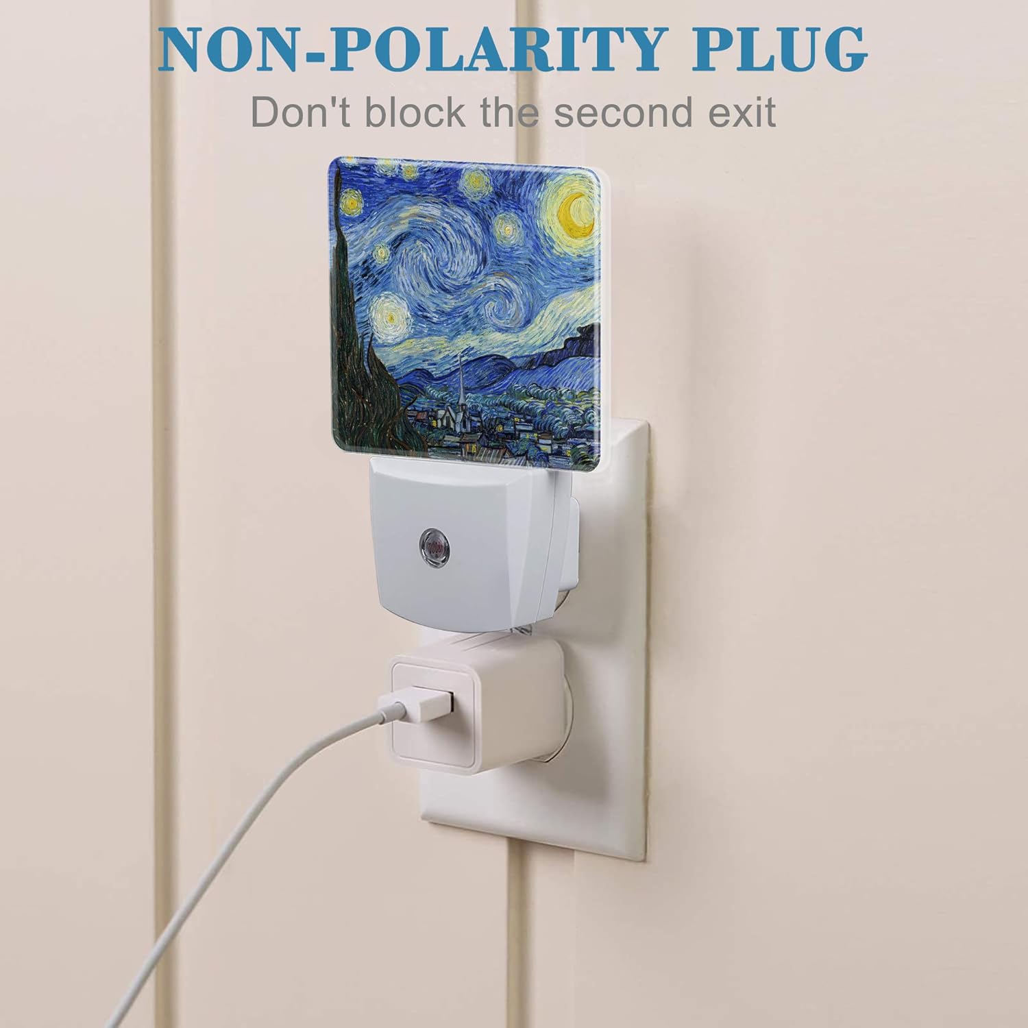 Starry Night Oil Painting Night Light with Dusk to Dawn Sensor for Kids, Rooms, Hallways, Kitchens, Bathrooms, Nurseries, Stairs