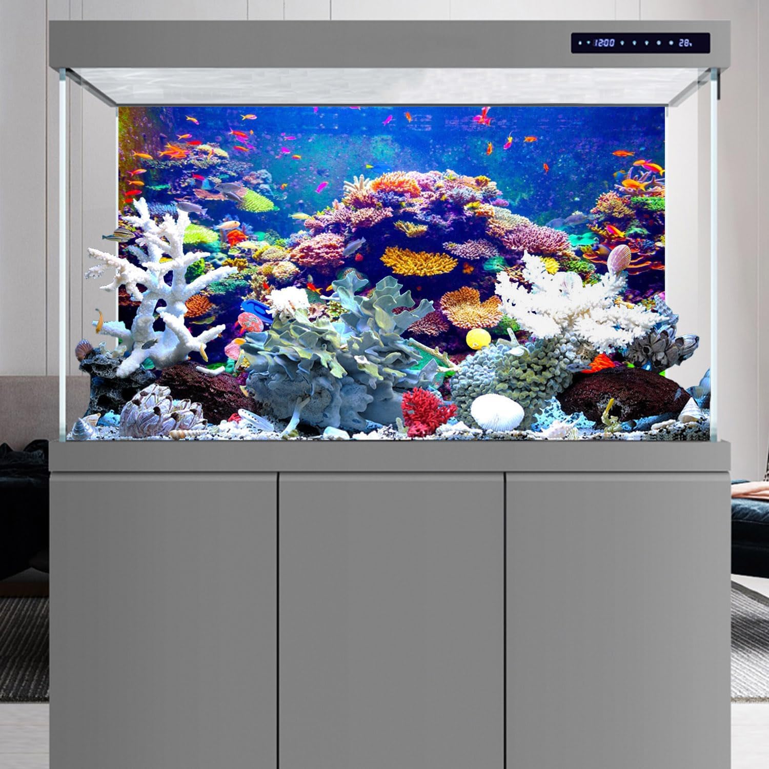 AWERT Undersea Theme Aquarium Background 48x24 inches Vinyl Colorful Coral Tropical Fish Underwater World Fish Tank Background