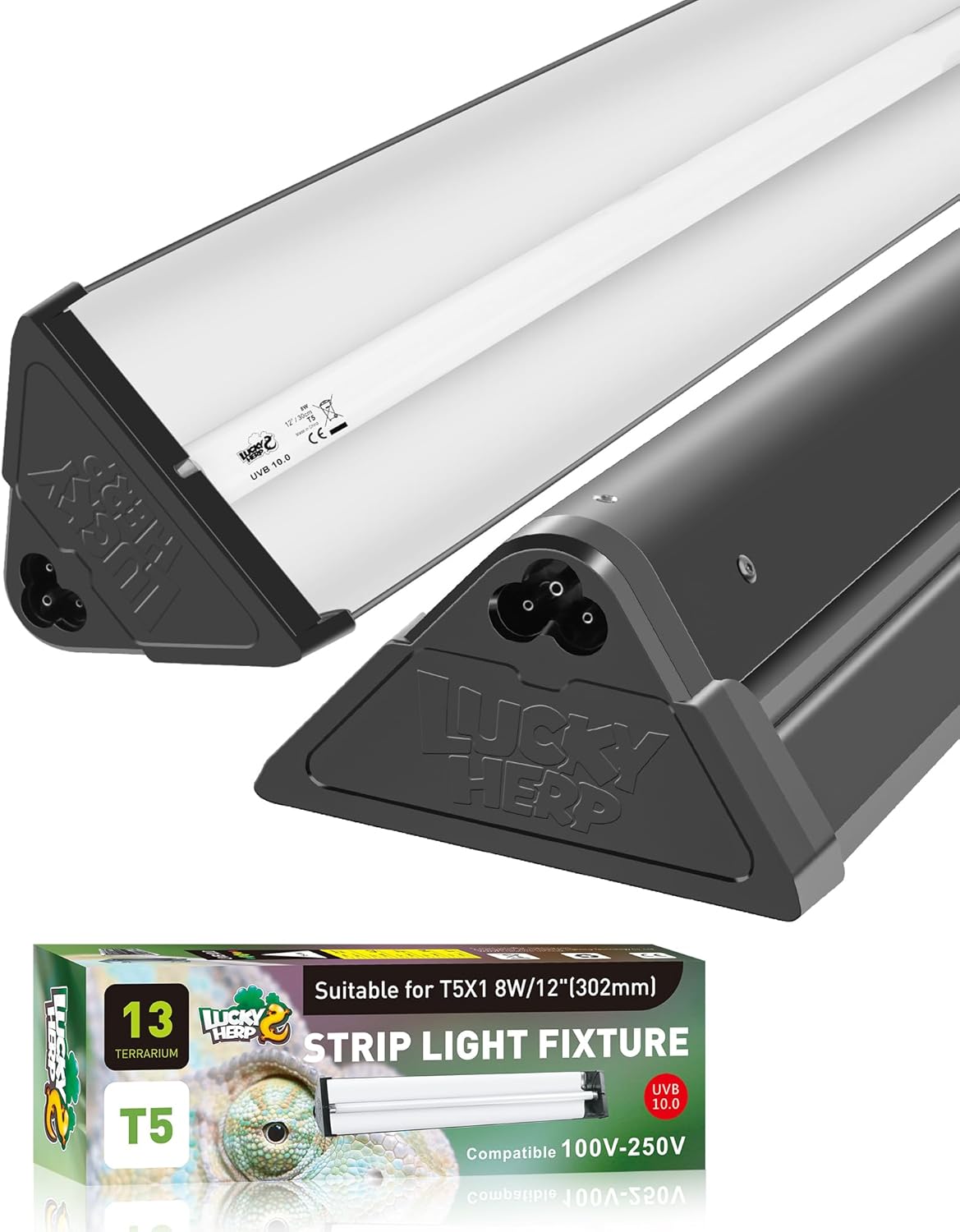LUCKY HERP 8W T5 UVB Reptile Light Fixture Combo Kit(New Upgrade), 10.0 UVB Light for Reptiles and Amphibians, UVA UVB Basking Light Desert Lamp for Lizard, Bearded Dragon, Tortoise 12inch
