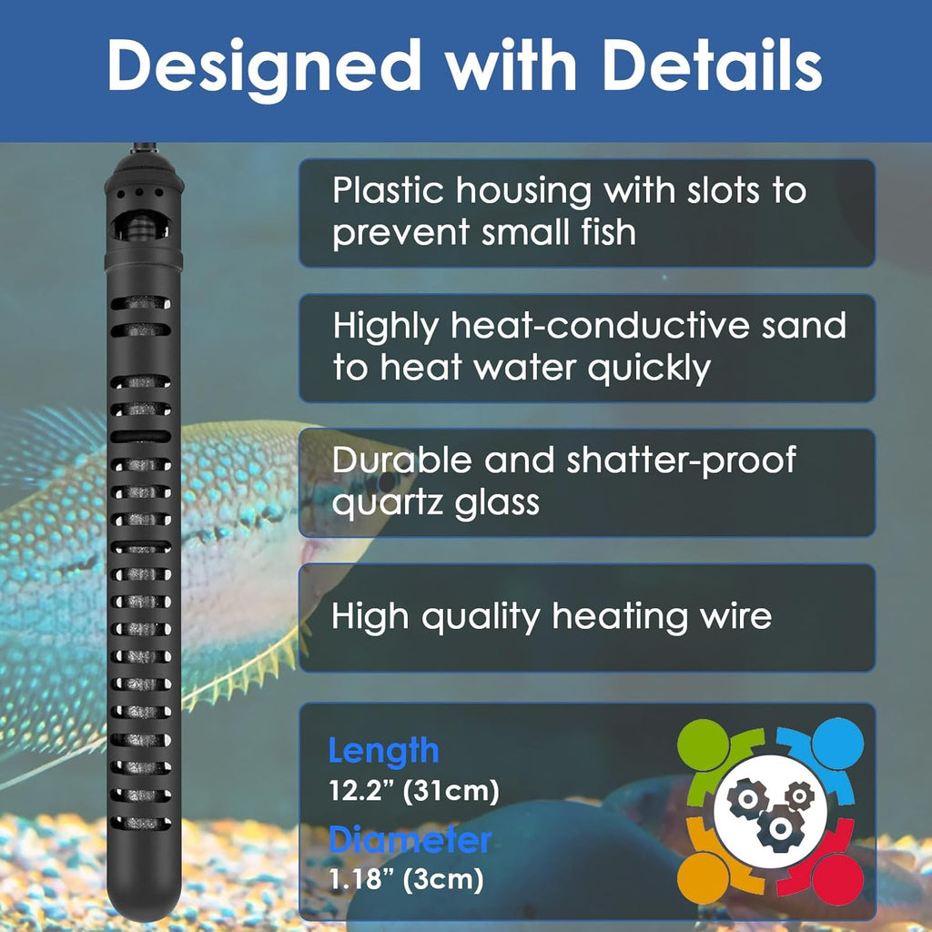 Aquarium Heater 800W Fish Tank Heater with External Thermostat (Dual Digital Display), Turtle Heater for Tanks 120-160 Gallons, Dry-Run/Overheating Protection and Memory Function