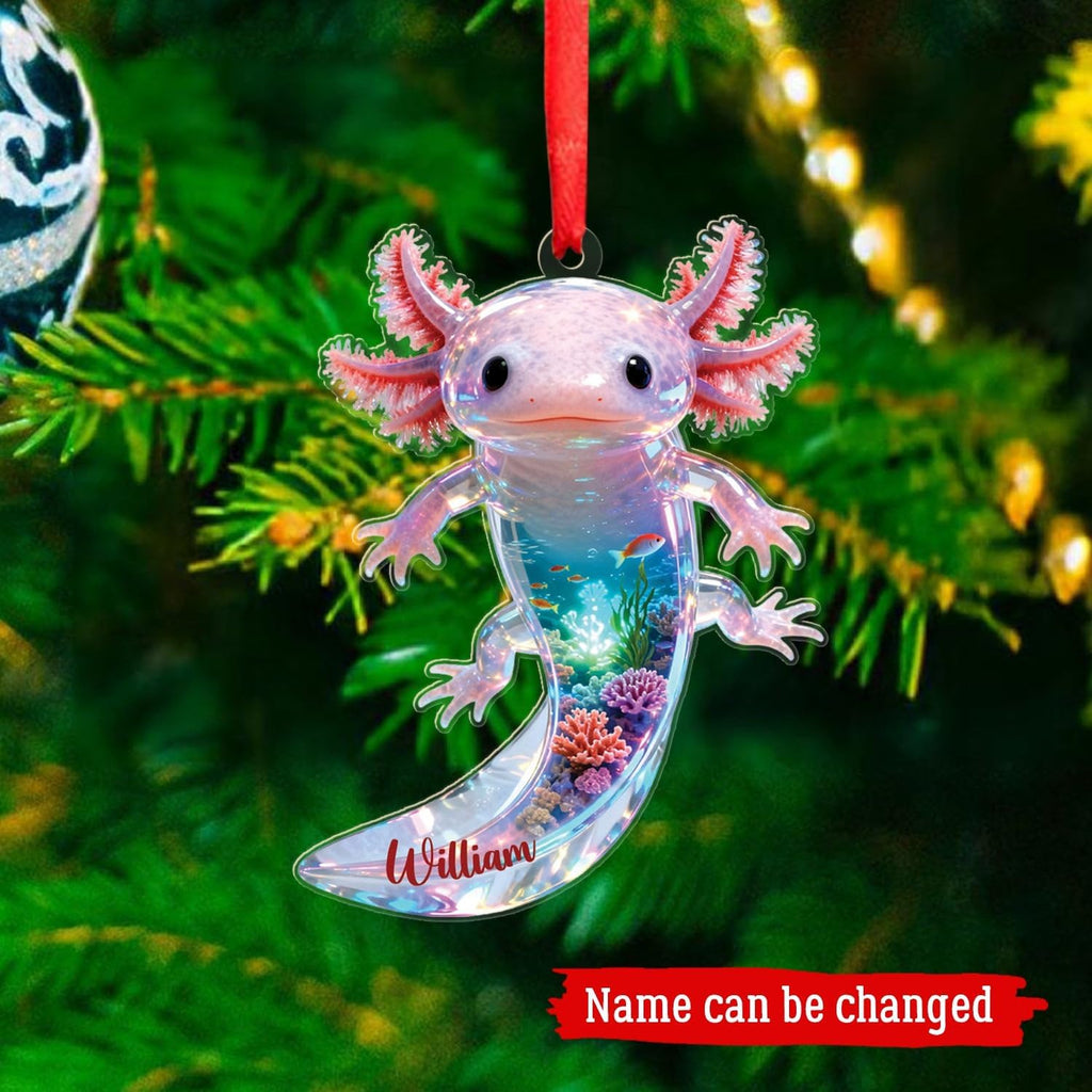 Customized Pink Axolotl Xmas Ornament Gift for Children Grandkids Axolotl Lover Ocean Lover, Sea Animal Ornament for Christmas 2025, Personalized Name Axolotls Lover Ornaments Xmas Tree Decor