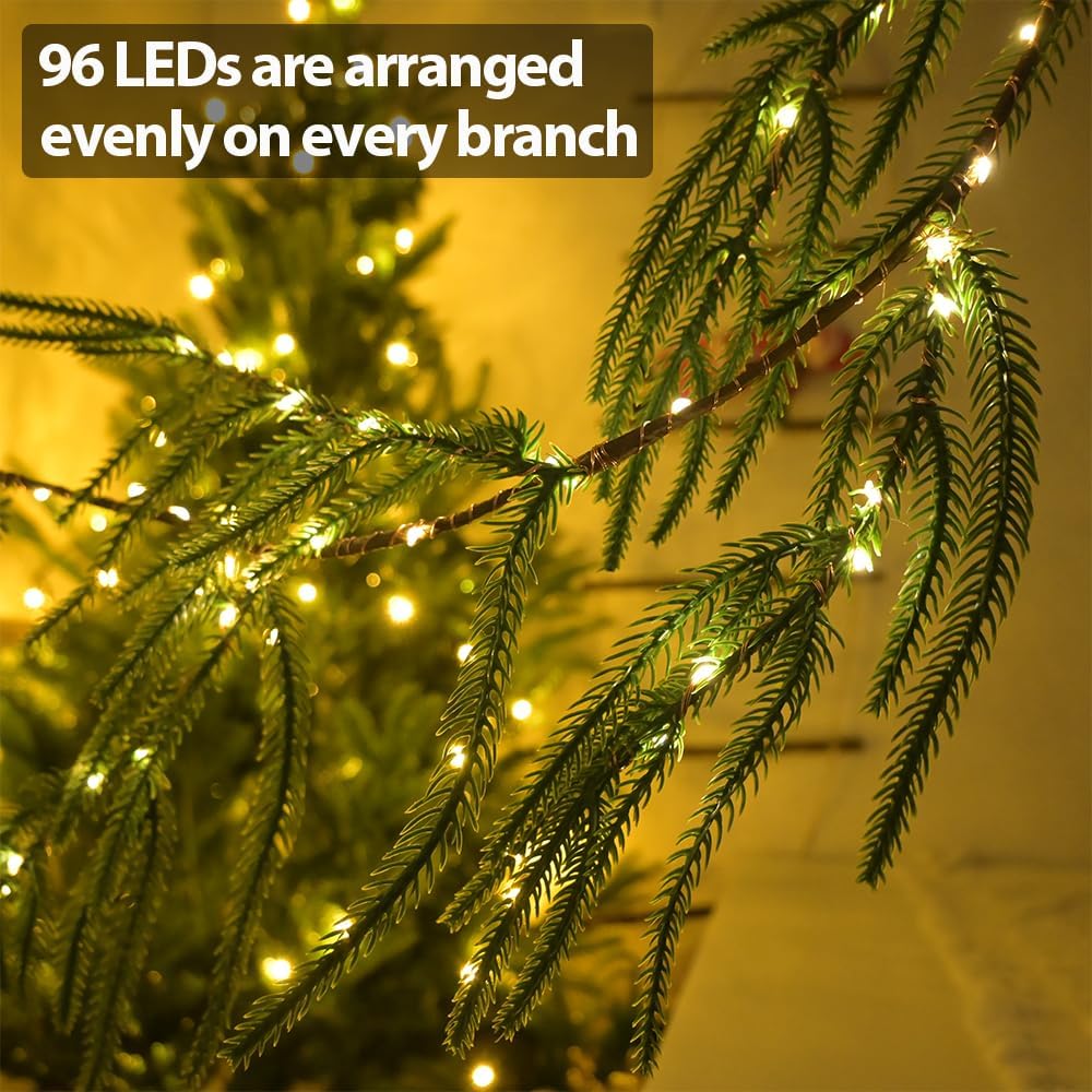 2025 New Christmas Norfolk Garland Lights 6.56FT Pine Garlands 96 LED 8 Flash Modes Battery Operated Xmas Garland Lights with Timer Lighted Christmas Decorations for Mantle Fireplace Door Home Holiday