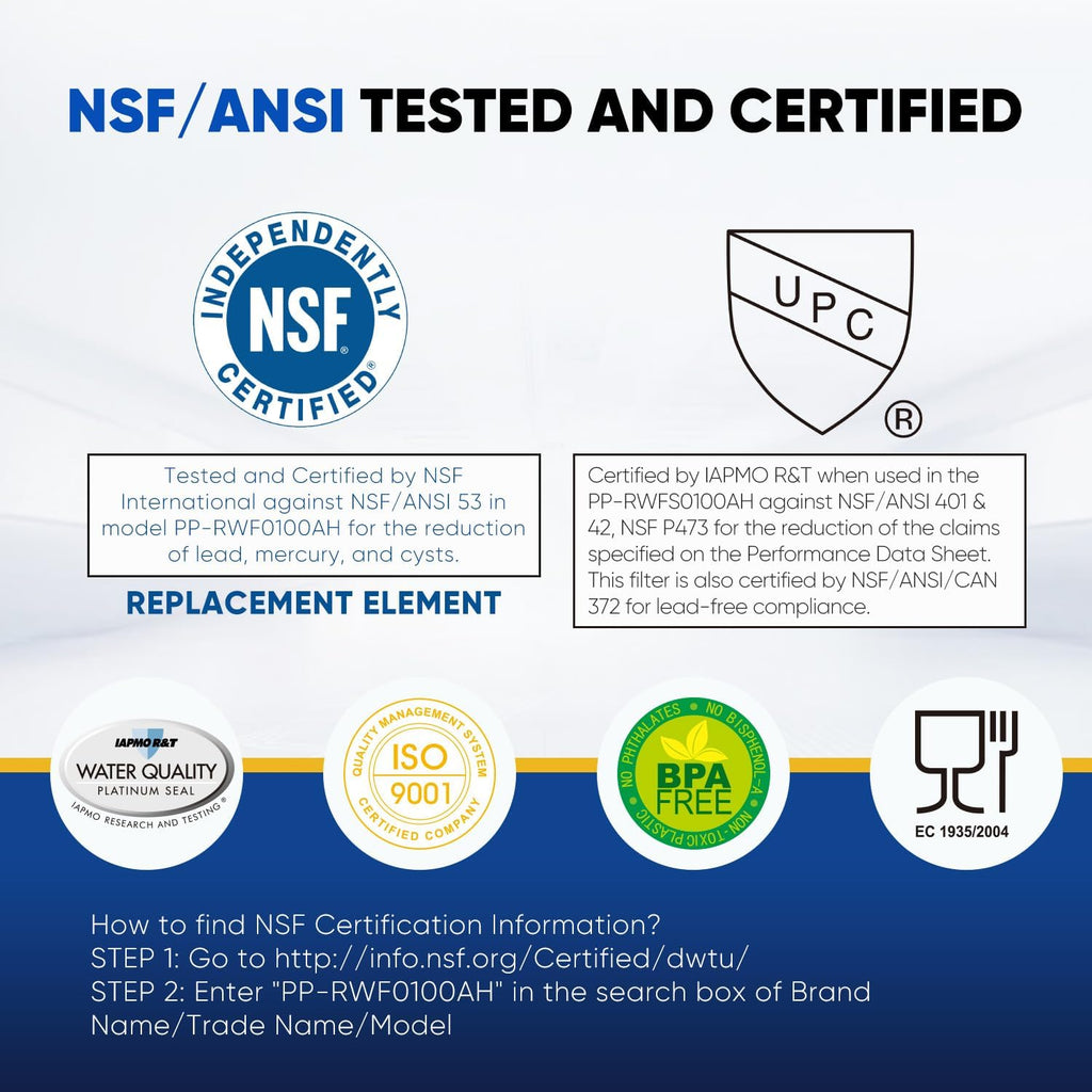 PUREPLUS NSF/ANSI 401, 53, 42 & NSF P473 Certified Replacement for LG LT500P, ADQ72910901, GEN11042FR-08, Kenmore 9890, 469890, HDX FML-1, ADQ72910907 Refrigerator Water Filter, 1Pack
