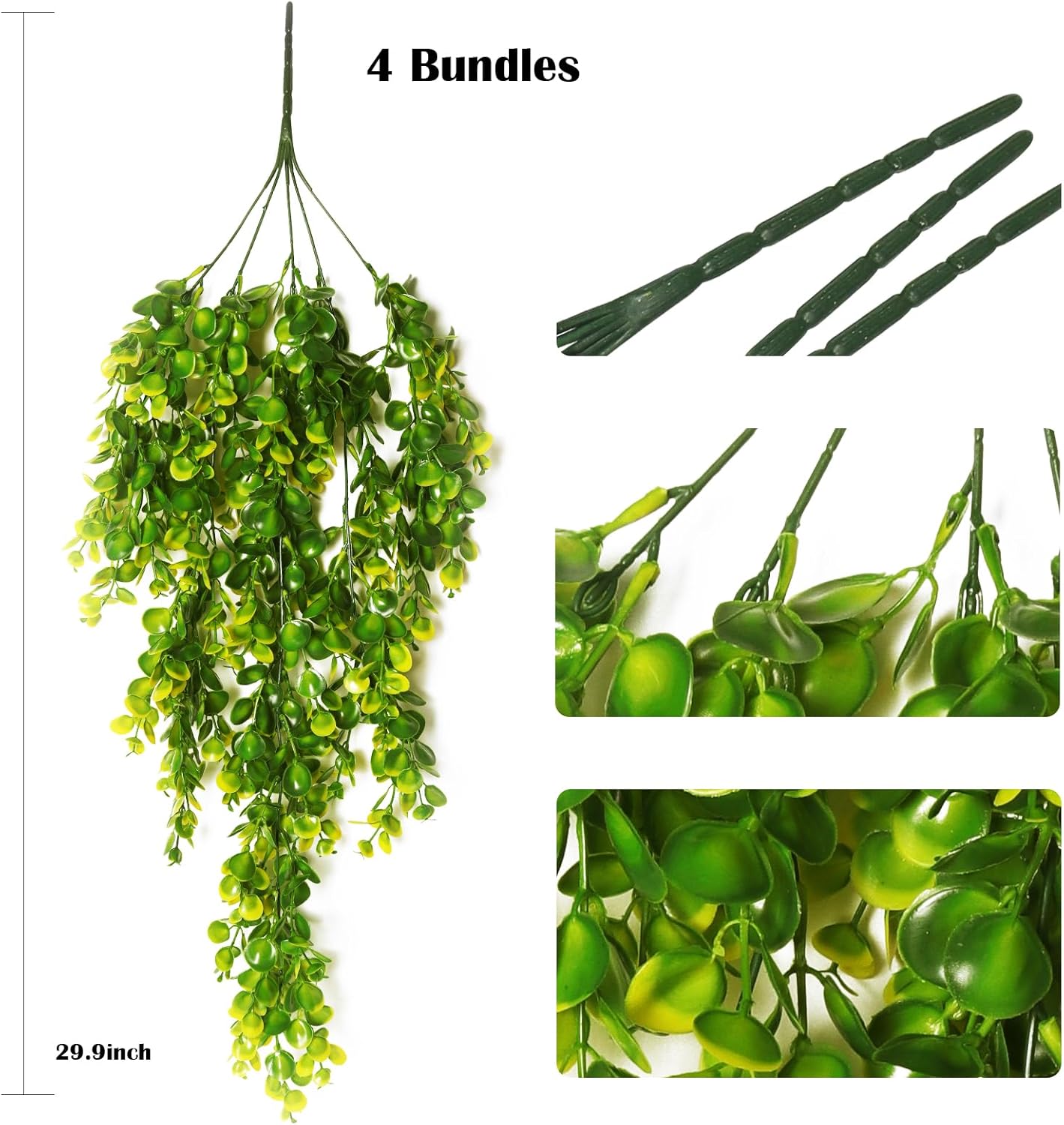 RECUTMS 4 Pack Artificial Plants Artificial Hanging Plants Faux Eucalyptus Leaf Greenery Fake Hanging Eucalyptus Plant for Wall House Room Patio Indoor Outdoor Home Shelf Office Decor (Yellow)