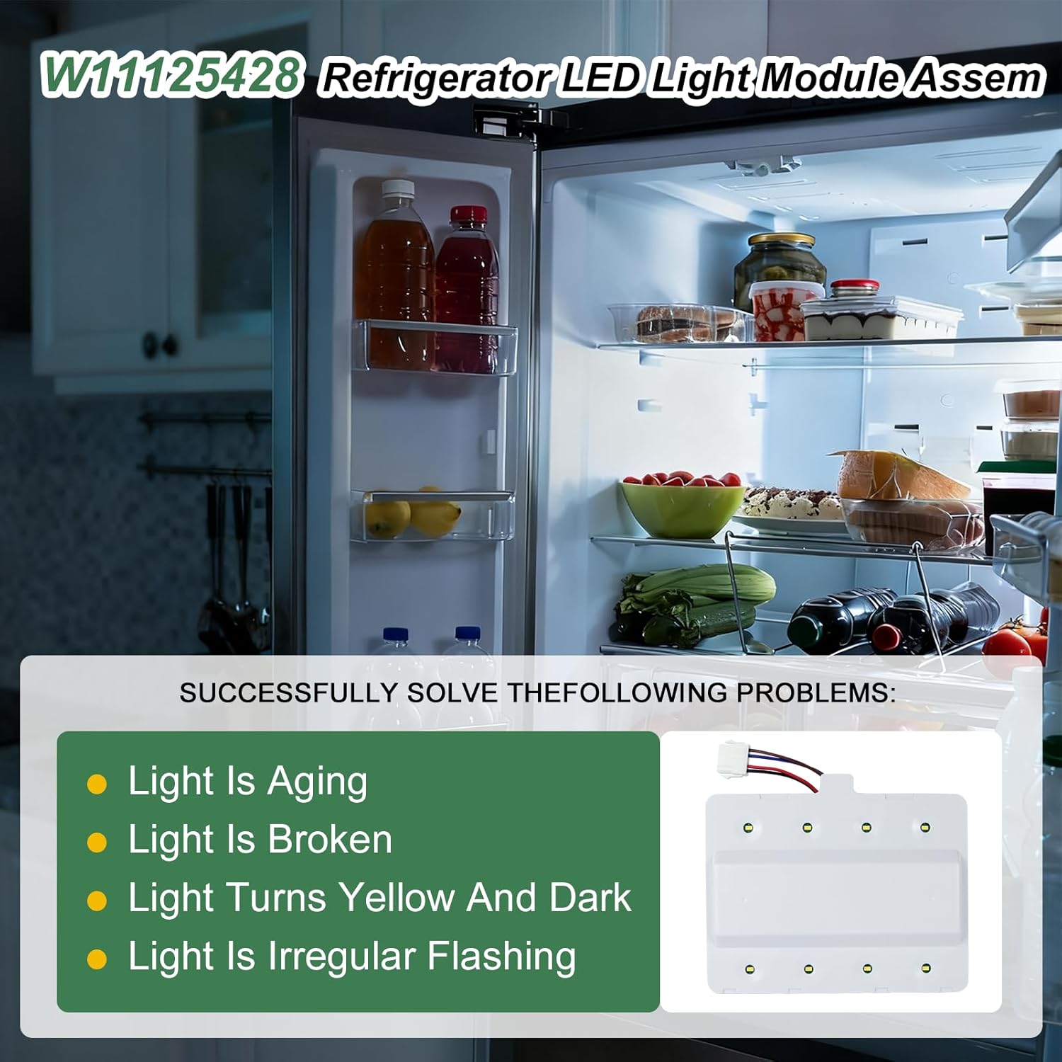 W11125428 Refrigerator LED Light Replacement Fit for Whirlpool KitchenAid Maytag Jenn-Air Fridge Light Module, Replace W10223894, W10289592, W10318258, W10587287 PS12347426