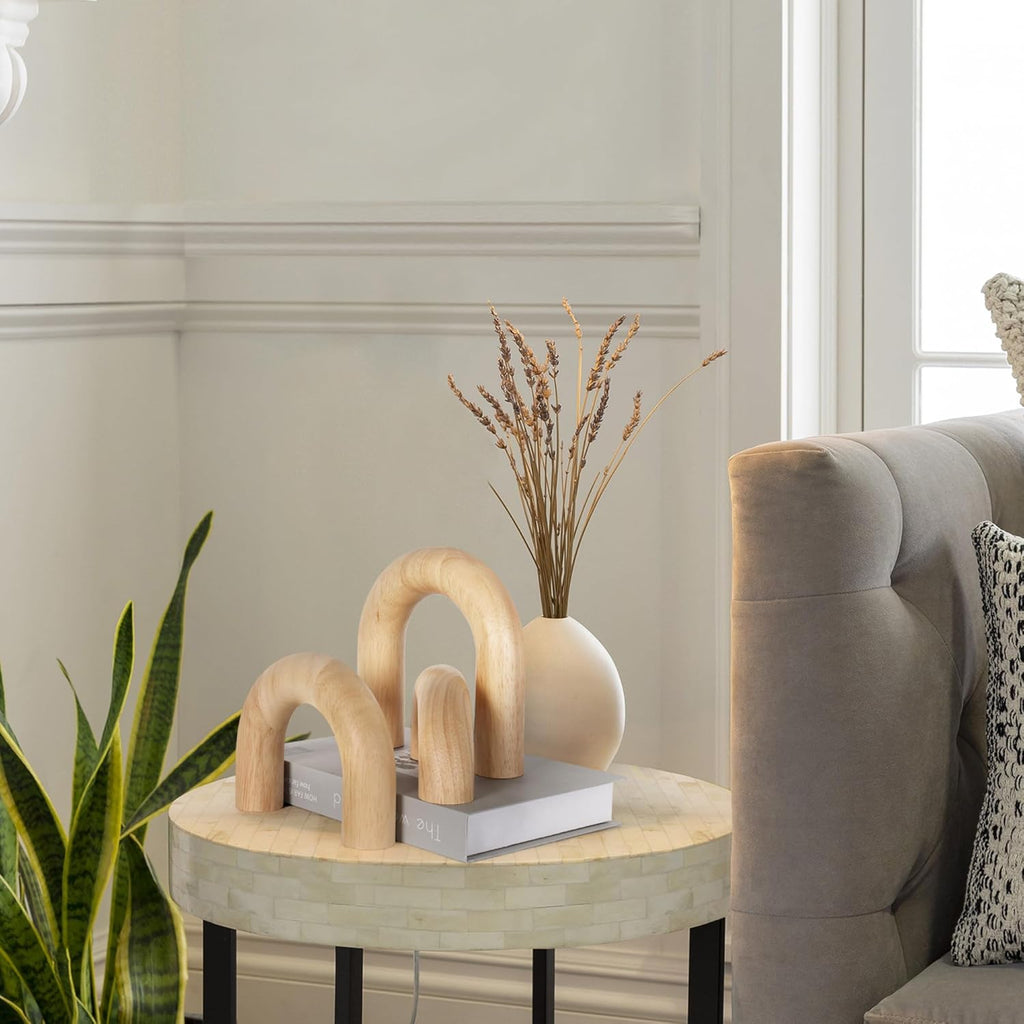 3 Pieces Wood Arch Decor, Wooden Coffee Table Accents, Neutral Home Aesthetic Bookshelf Decoration, Desk Objects, Natural Modern Boho Decor for Living Room Entryway