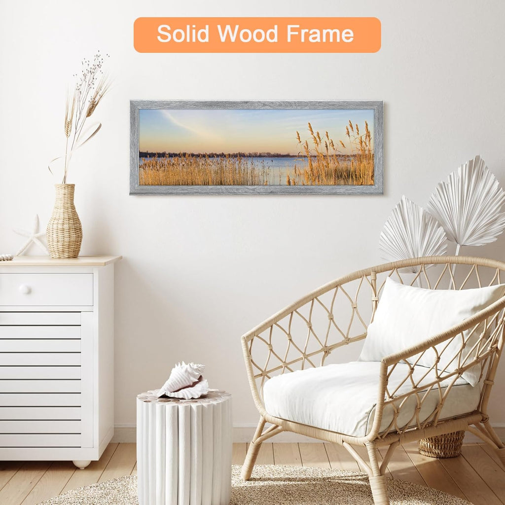 10x30 Wood Frame Gray, Rustic Natural Grey Wooden 30x10in Poster Picture Frame, Distressed 10 x 30inch Woodgrain Gallery Photo Frame with HD Plexiglass, Horizontal Vertical Wall Mounting Display 1pcs