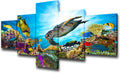 Underwater World Picture Turtle and Fish Paintings House Decoration Living Room Multi Panel Prints on Canvas Coral Reef Wall Art Contemporary Artwork Stretched Framed Giclee Ready to Hang(50''Wx24''H)