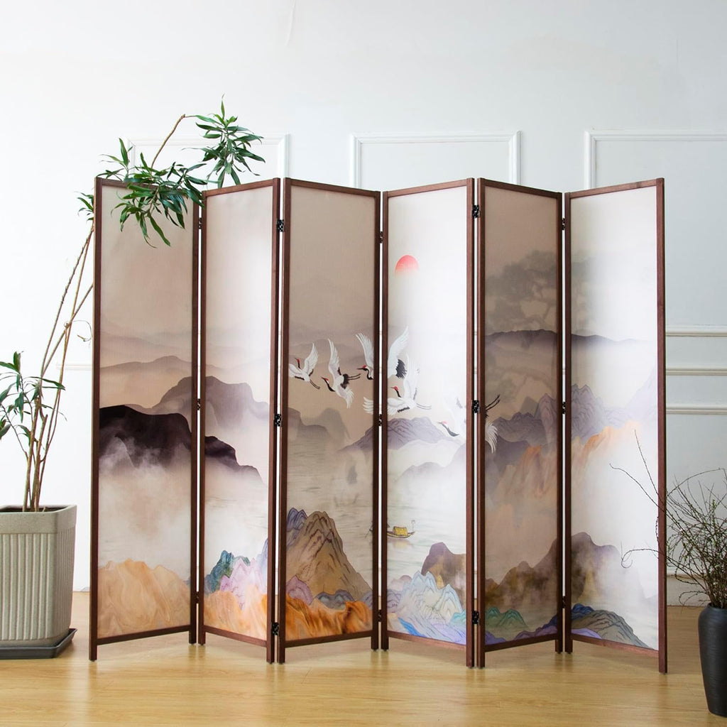 6 Panel Room Divider Screen,Double Faced Panel Divider Folding Screen Divider for Room Separation,Colorful Landscape,67" H x 94.5" W