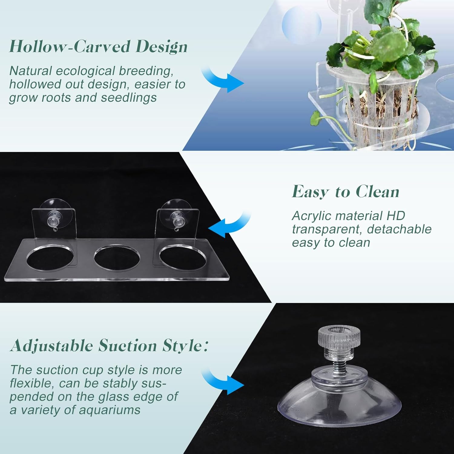 Upgrade Acrylic Aquarium Plant Holder Hanging Aquatic Plant Holder,Adjustable Suction Cup Fish Tank Pot for Hanging Cultivation and Aquarium Decor