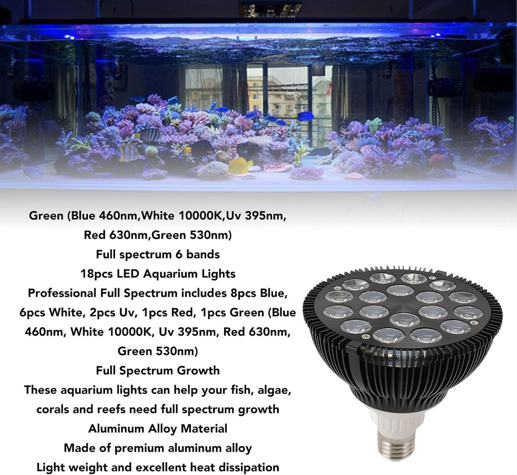LED Aquarium Lights, Full Spectrum Aquatics Plants Grow Lamp, Lamp Refugium Light for Corals Marine Algaes Turtles Habitats