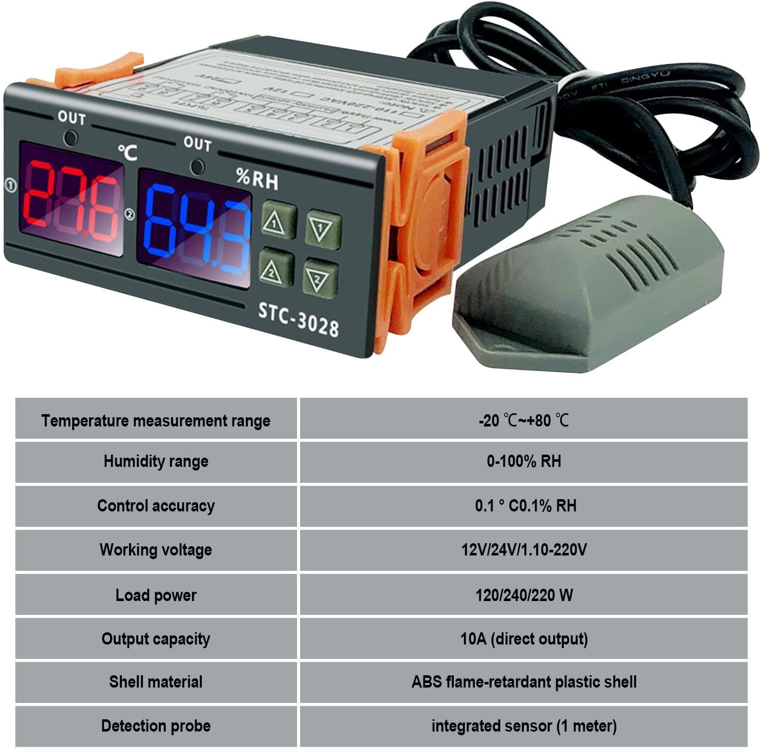 2Pcs All-Purpose Intelligent Digital Display Temperature and Humidity Controller with Dual Displays and Relay Outputs STC-3028 10A AC110~220V for Incubator Brooder Refrigerator Fermenter Greenhouse