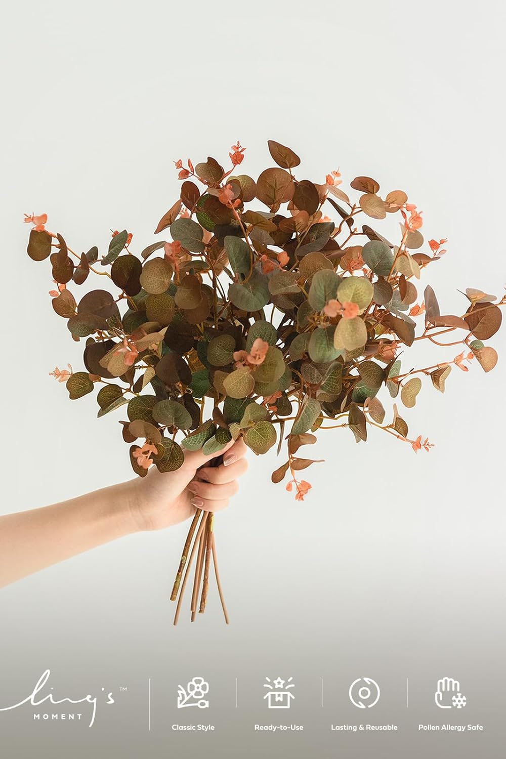Ling's moment Artificial Plants Amber Eucalyptus Leaves Branches,6Pcs 17.5" Tall Fake Greenery Filler w/Stems, Realistic Texture Money Plant Leaves Decor for Wedding Bouquets/Table Centerpieces, Room