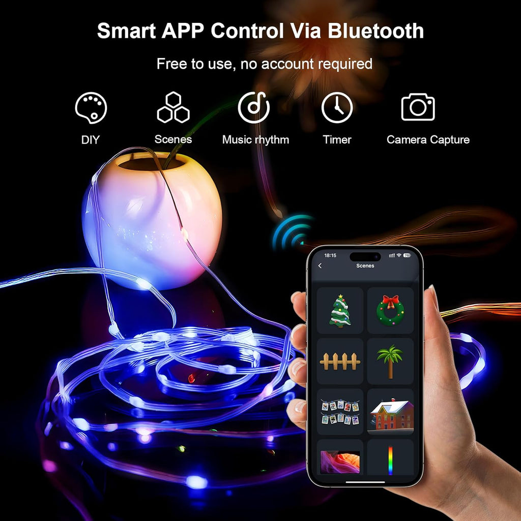 Smart Fairy Lights, 16.4Ft Color Changing String Lights w/Remote & App Control, Multicolor DIY Dynamic RGB-IC Twinkle Light for Bedroom, Christmas, Party, Wedding Indoor Hanging Decoration