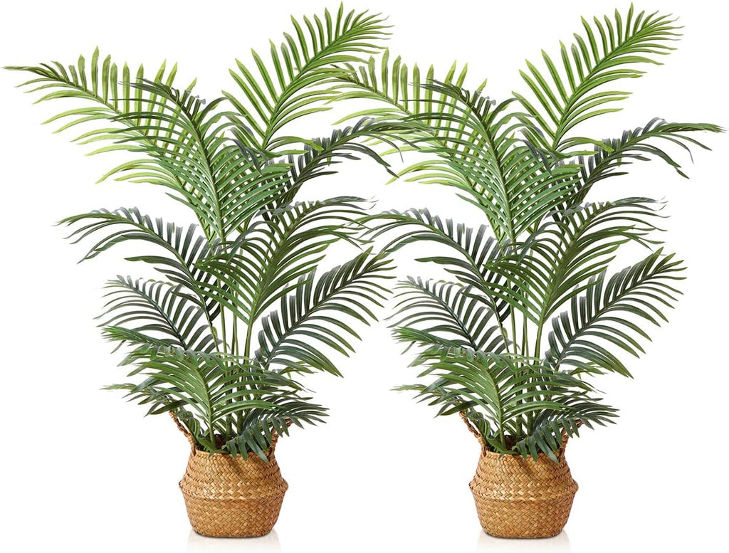 LOMANTO Fake Majesty Palm Plant 4Ft Artificial Plants for Home Decor Indoor Faux Palm Trees in Pot Fake Tropical Plants for Housewarming Gift 2Pack