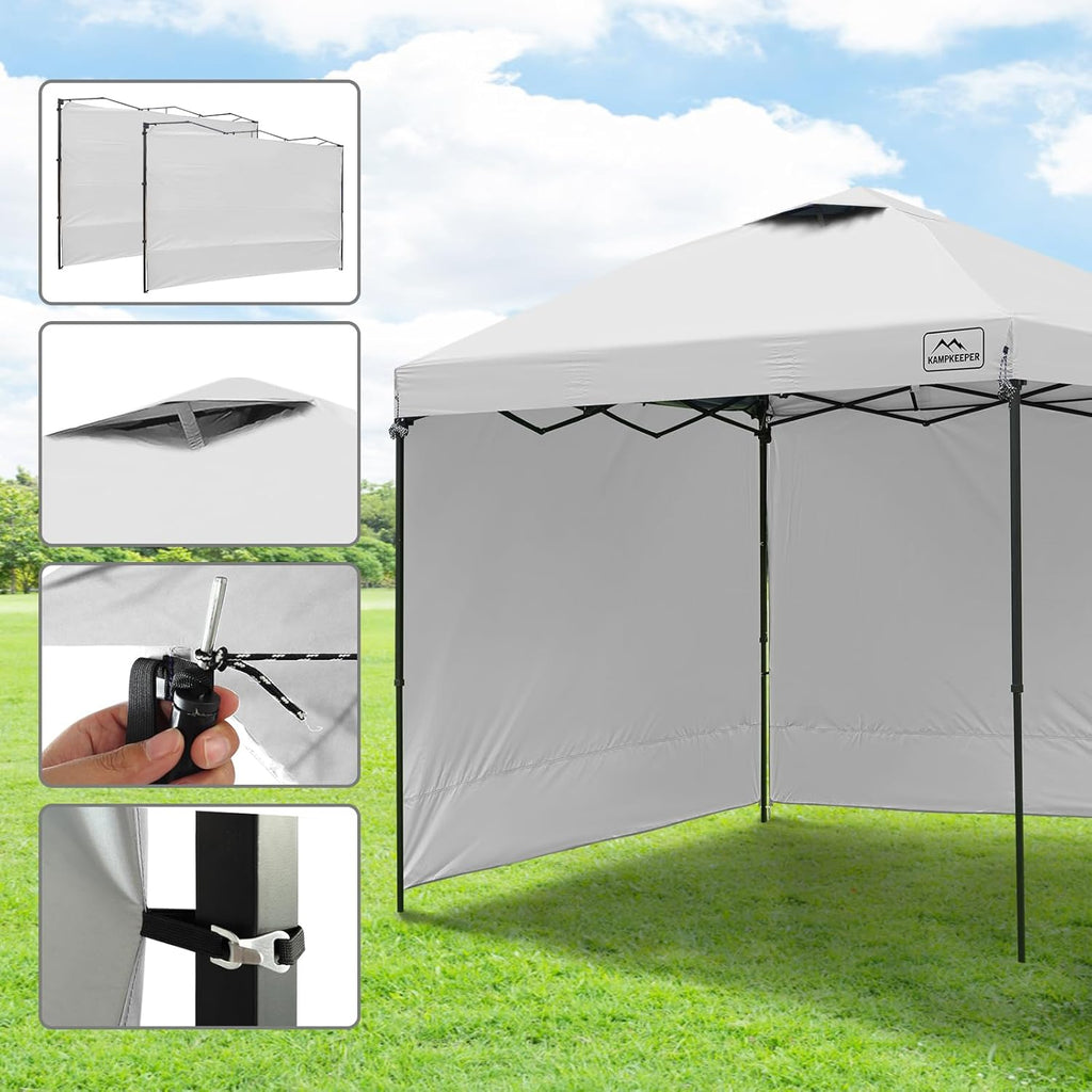 KAMPKEEPER 10x10 Easy Pop Up Canopy Tent with Sidewalls, Instant Outdoor Shade Shelter with Removable 10FT Sun Walls, Quick Setup Waterproof and UV-Resistant for Patio (White, 2 sidewall)