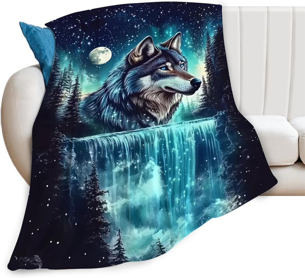 Wolf Blanket Wolves Lover Throw Blankets Waterfall Gifts for Girls Boys Kids Soft Cozy Fleece Plush for Couch Sofa Bed 50"x40"