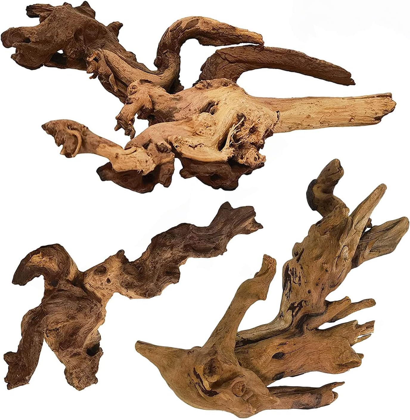 Tfwadmx Natural Driftwood Aquarium Decor Wood Branches, 3 Pieces 7-9.5" Fish Tank Driftwood Decoration, Terrarium Mopani Wood for Aquarium Freshwater Reptile Tank