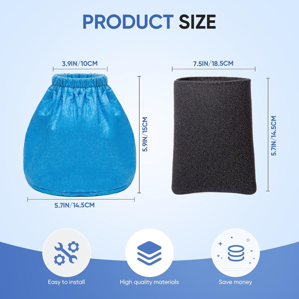 8 Pack VRC2 Cloth Filters + 2 Pack VFF21 Foam Filter Kit Compatible with Vacmaster 1.5 to 3.2 Gallon Wet/Dry Vacuums, Also Fit for Armor All 2.5 Gallon Shop Vacuums AA155 AA256 AA255