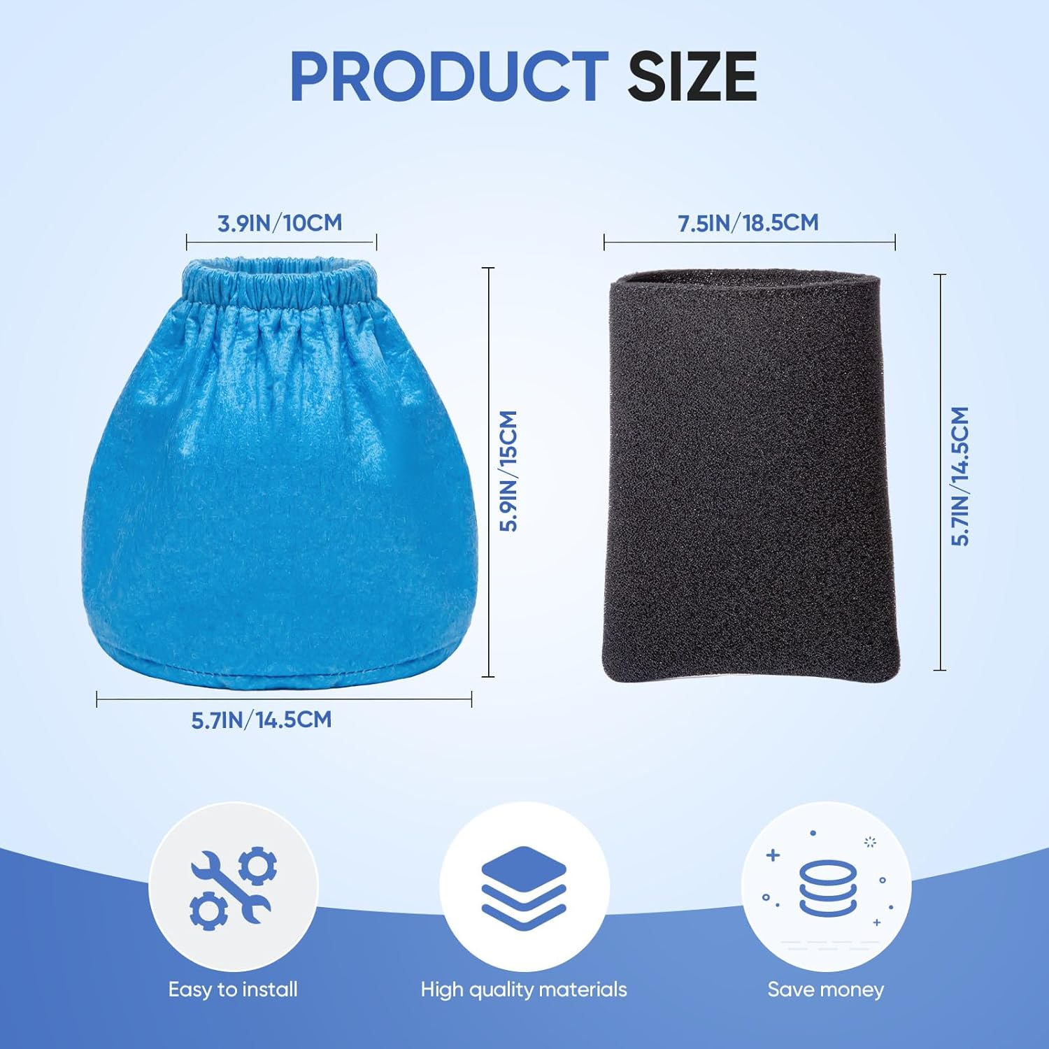 8 Pack VRC2 Cloth Filters + 2 Pack VFF21 Foam Filter Kit Compatible with Vacmaster 1.5 to 3.2 Gallon Wet/Dry Vacuums, Also Fit for Armor All 2.5 Gallon Shop Vacuums AA155 AA256 AA255