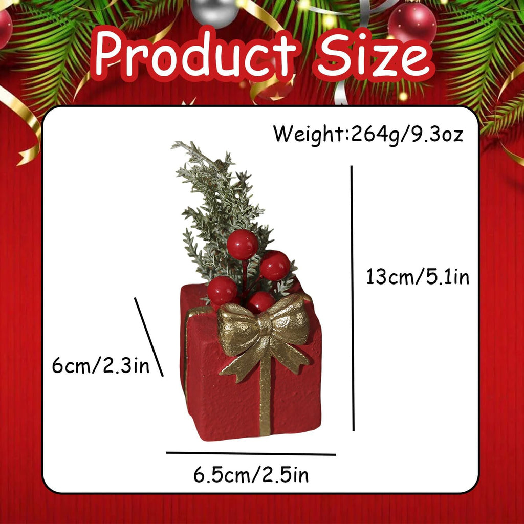Mini Christmas Tree Tabletop Decorations, Artificial Xmas Tree Decor for Tables Red Berry ＆ Pine Branch with Snowman Base Christmas Table Decor for Winter Party Home Indoor Fireplace Mantel Decoration
