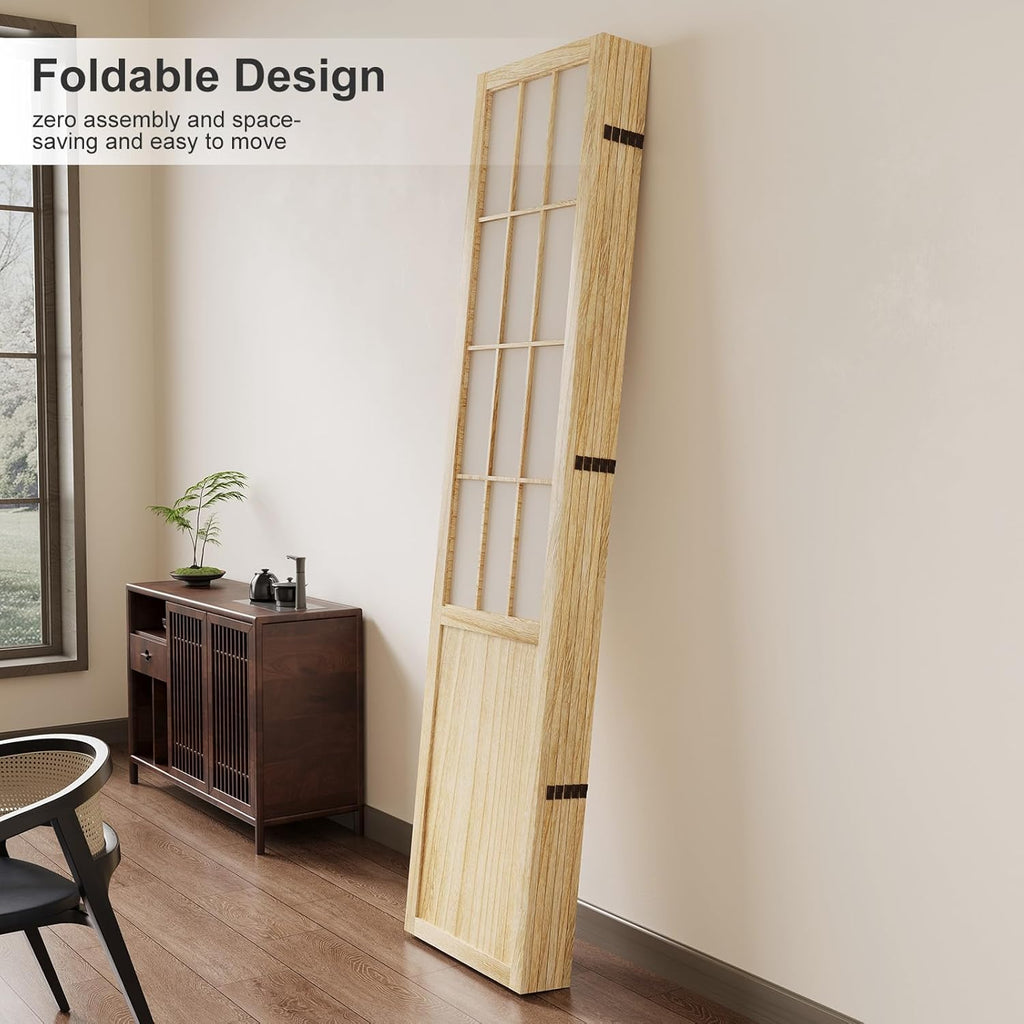 Room Divider, 66.9Inch Tall Japanese Shoji Style Folding Wood Screen with Double Hinges for Home Office Bedroom Hotel Decoration (6Panels, Natural)