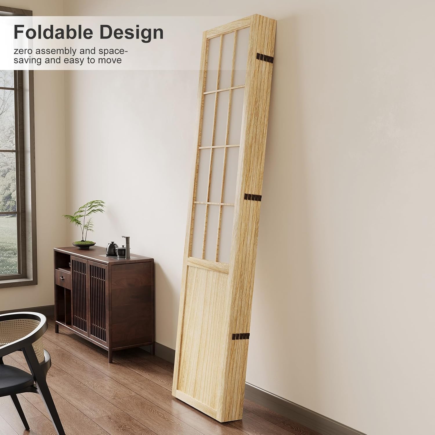 Room Divider, 66.9Inch Tall Japanese Shoji Style Folding Wood Screen with Double Hinges for Home Office Bedroom Hotel Decoration (6Panels, Natural)