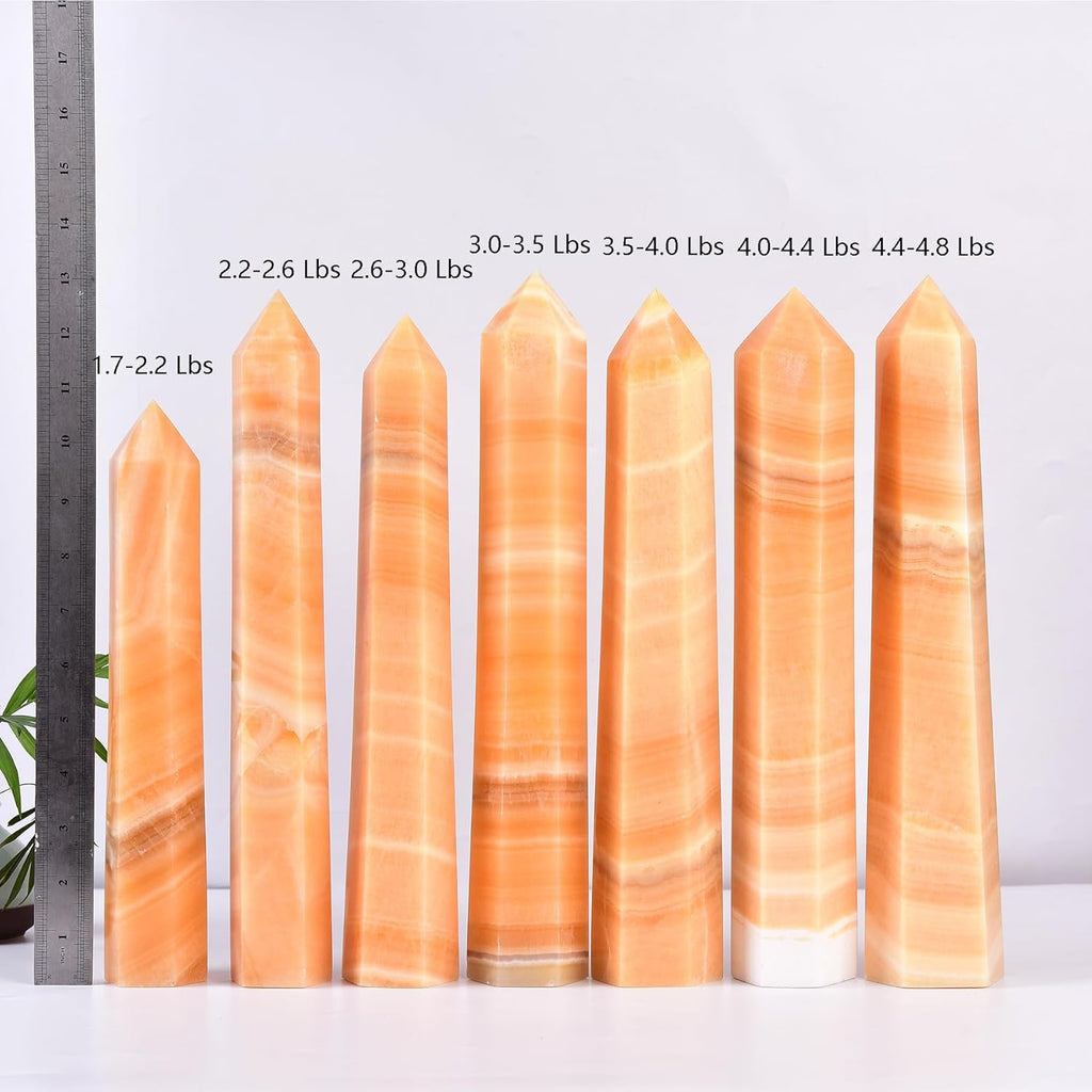 JIC Gem Large Yellow Calcite Crystal Tower Wand Natural Yellow Quartz Healing Crystal Obelisk 6 Faceted Reiki Chakra Meditation Therapy Home Decor Crystal Gift 2.2-2.6 Lbs