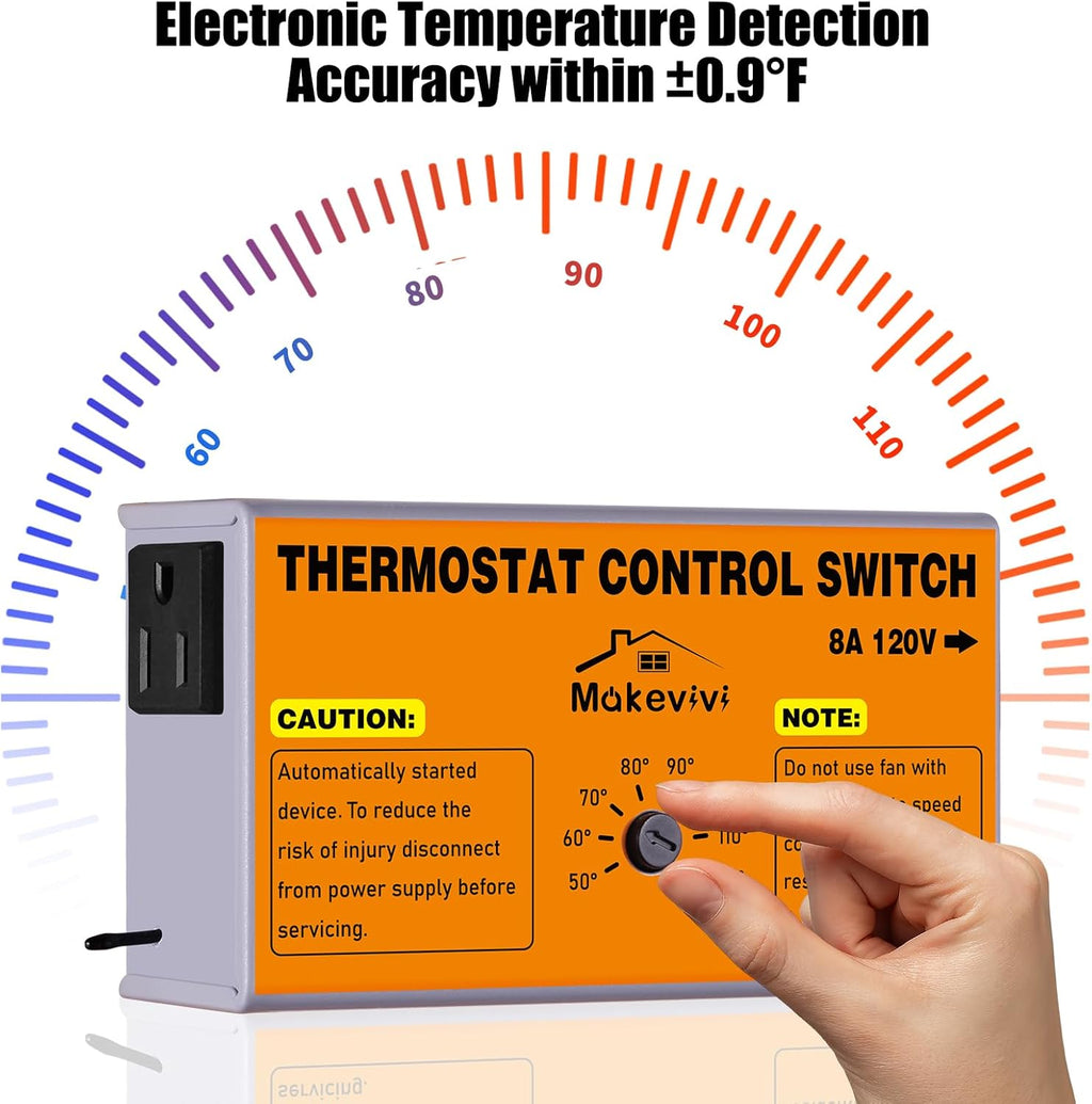 Attic Fan Thermostat-Control, Adjustable Thermostat with Overload Protector, Temperature Controlled Attic Fan, with Socket Easy to Install, Exhaust Fan Temperature Controller for Workshop, Greenhouse