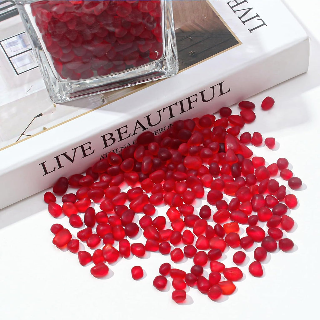 Keedolla 3 Lb Red Sea Glass Pebbles Stones Aquarium Gravel Fish Tank Rocks Small Frosted Glass Marbles Gemstones for Fish Turtle Tank, Vase Fillers and DIY Crafts