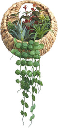 22inch Artificial Handing Plants for Wall Art Decor,Greenery Wall Decorations,Ivys Succulents Greenerys with Flower Baskets for Home,Farmhouse,Indoor,Porch,Room,Garden Decoration