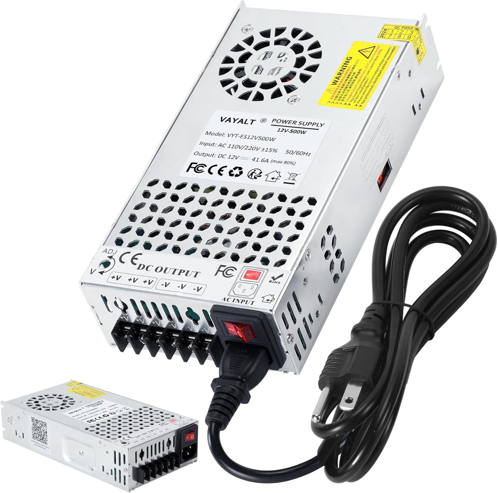 VAYALT DC 12V 41.6A 500W Switching Power Supply, 110V/220 V Power Supply AC to DC Converter, Universal Regulated Switching,12V Power Supply for CCTV Camera System,3D Printer,Led Strip,Computer Project