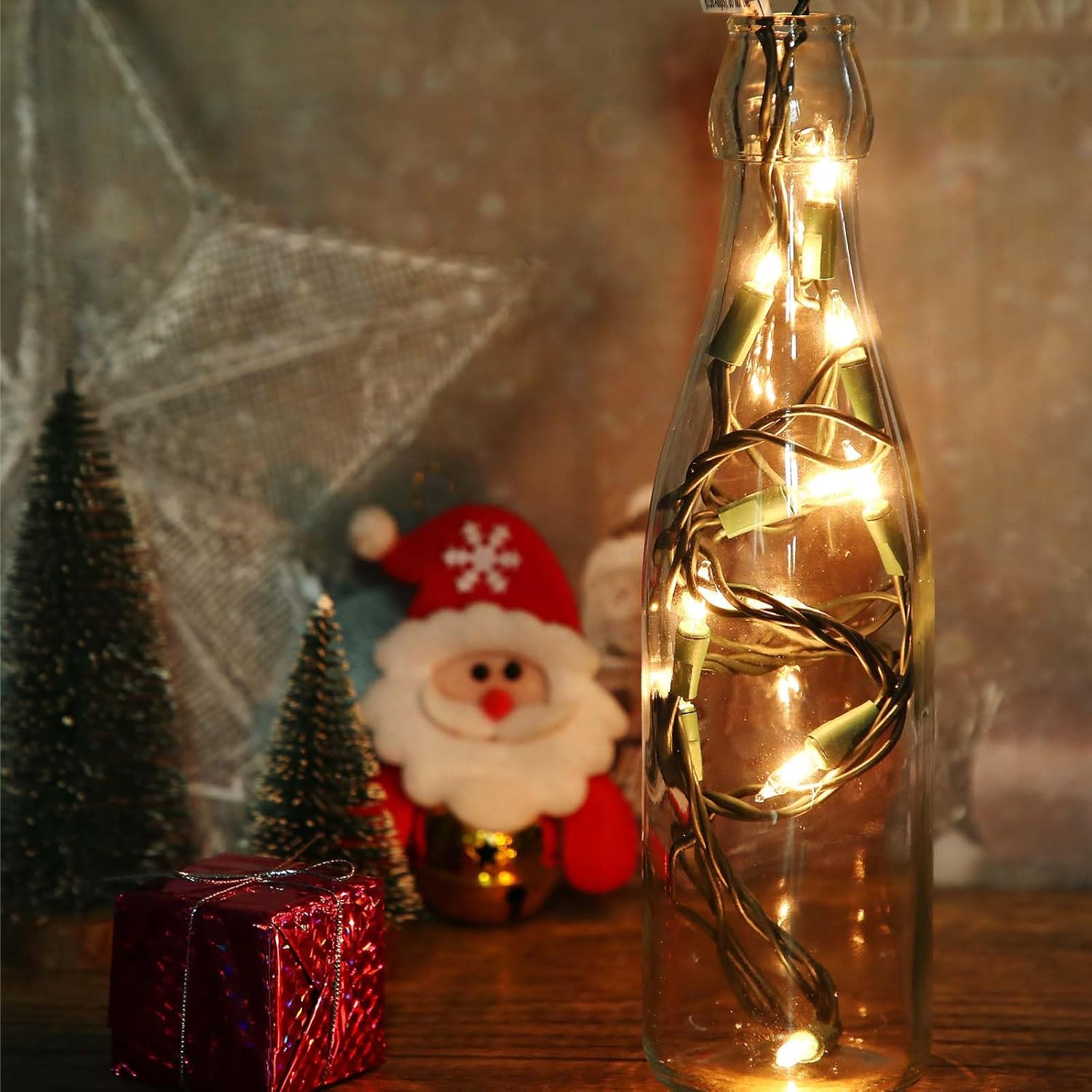 Mini Christmas Lights String Warm White Vintage Short Strand String Lights, Clear Bulbs Wire Fit Light up Christmas Decorations(10 Bulbs Connectable,5ft,Green)