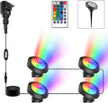 RGBW Pond Lights with Timer, 18 LED Super Bright Underwater Submersible Fountain Lights Color Changing Spotlights, Remote Control IP68 Waterproof for Fish Aquarium Tank Garden Pool (Set of 4)