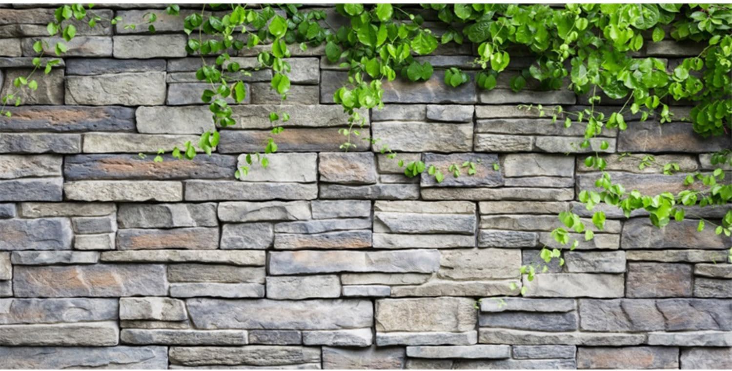 AWERT Vinyl 48x18 inches Stone Brick Wall Aquarium Background Rock Fish Tank Background Spring Leaves Terrarium Background