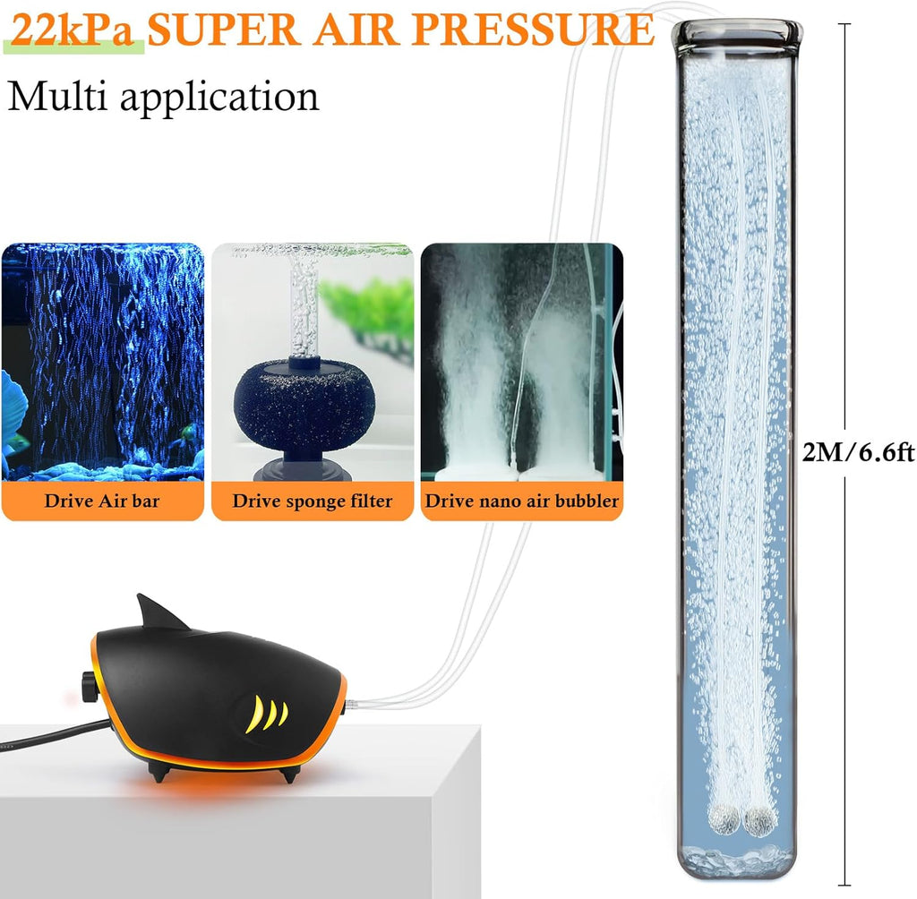 HITOP 4W 110GPH Powerful Aquarium Air Pump: Quiet 2-outlets Aquarium Aerator, Adjustable Fish Tank Air Pump with Accessories, for 20-200 Gallon Tank