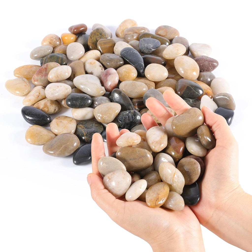 River Rocks Decorative Pebbles - 2.2lb Mixed Color Polished Gravel for Garden Landscaping, Indoor Plants, Aquariums, Succulents, Vases, Fish Tank, Outdoor Flower Beds 0.4-1.2 Inch Ornamental Stones