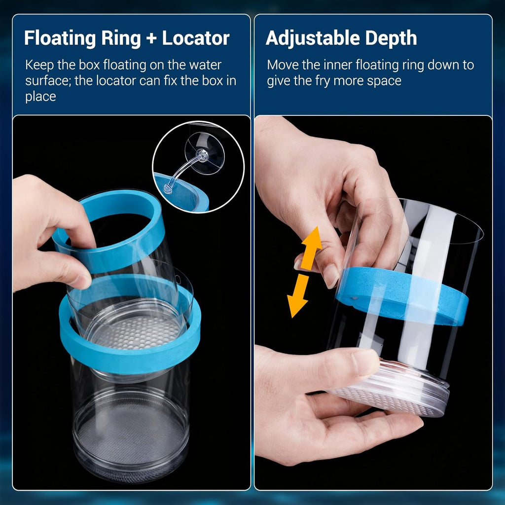 Breeder Box for Fish Tank, 2-Pack Large Baby Fish Tank, Floating & Mountable Mesh Isolation Nursery with Suction Cups for Guppy, Betta, Shrimp, Clownfish, Aggressive or Injured Fish (Blue)