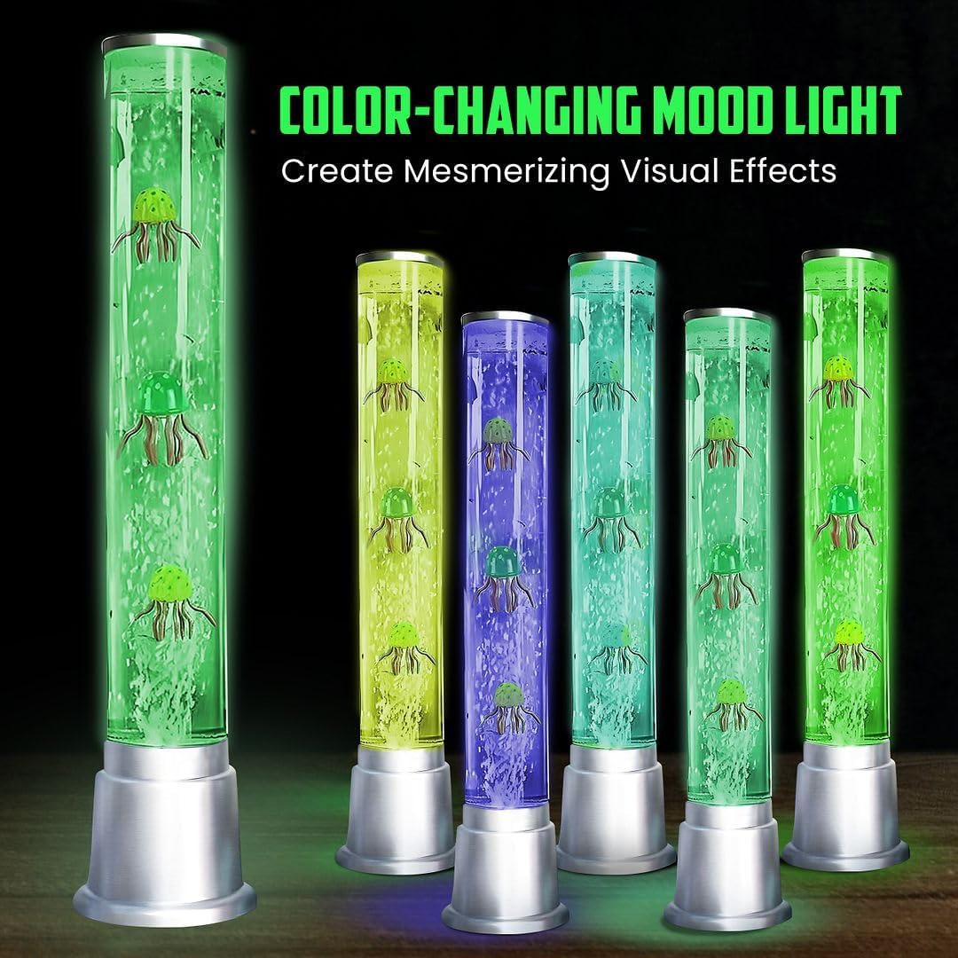 Jellyfish Lamp Bubble Lights with 6 LED Color Automatic Changing Night Light Moving Jelly Fish Aquarium - Sensory Tube Tower Table Desk Lava Lamp for Bedroom Home Decor Christmas Gifts 1.9FT