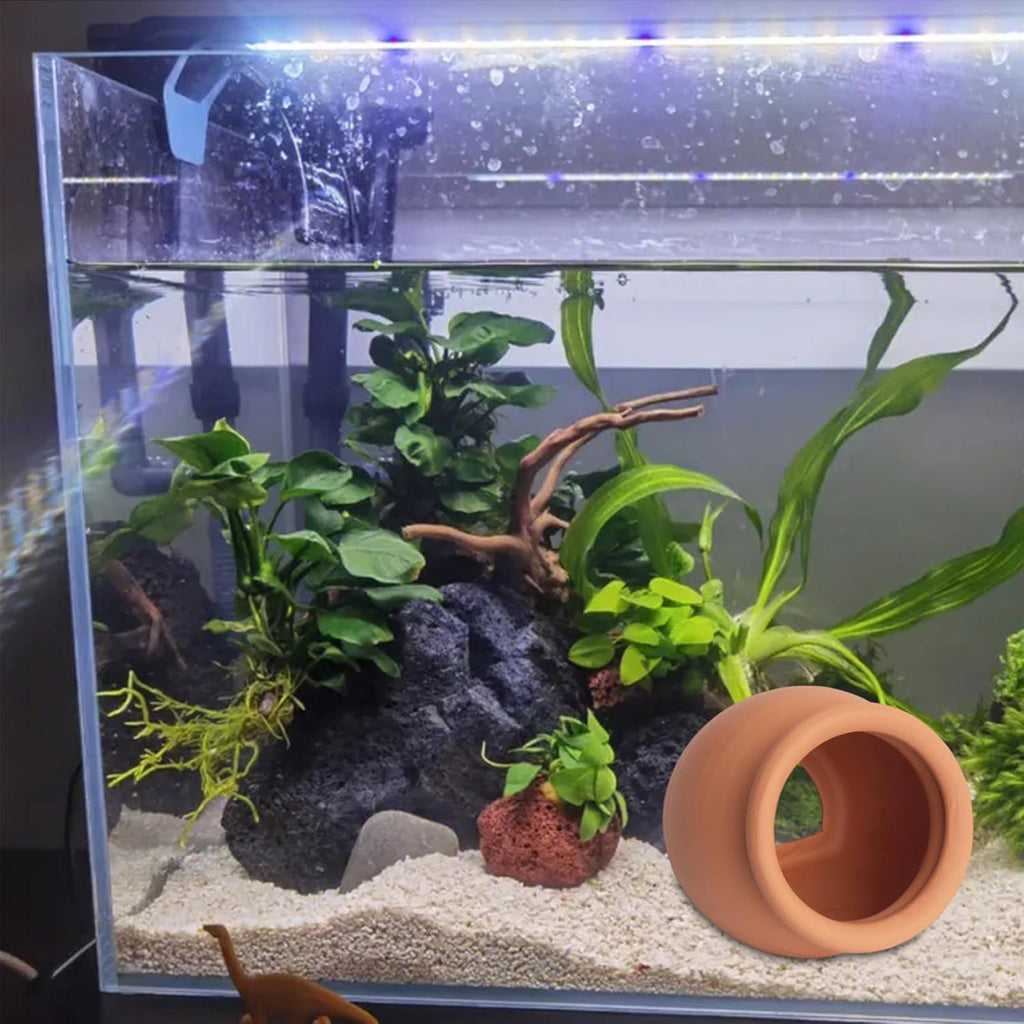 Ceramic Aquarium Decor Jar, Betta Fish Tank House Accessory, Terracotta Pot Aquarium Hideout Cave, Shelter for Small Fish Shrimp Tank, Pets to Breed Play Rest Hiding (Large)