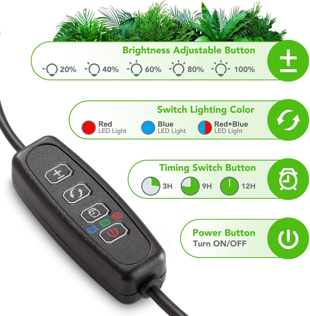 Plant Lights for Indoor Growing, Red Blue Spectrum 4 Heads Clip Grow Lamps with 10 Feet Cables for Seeding Blooming and Fruiting(2 Pack)