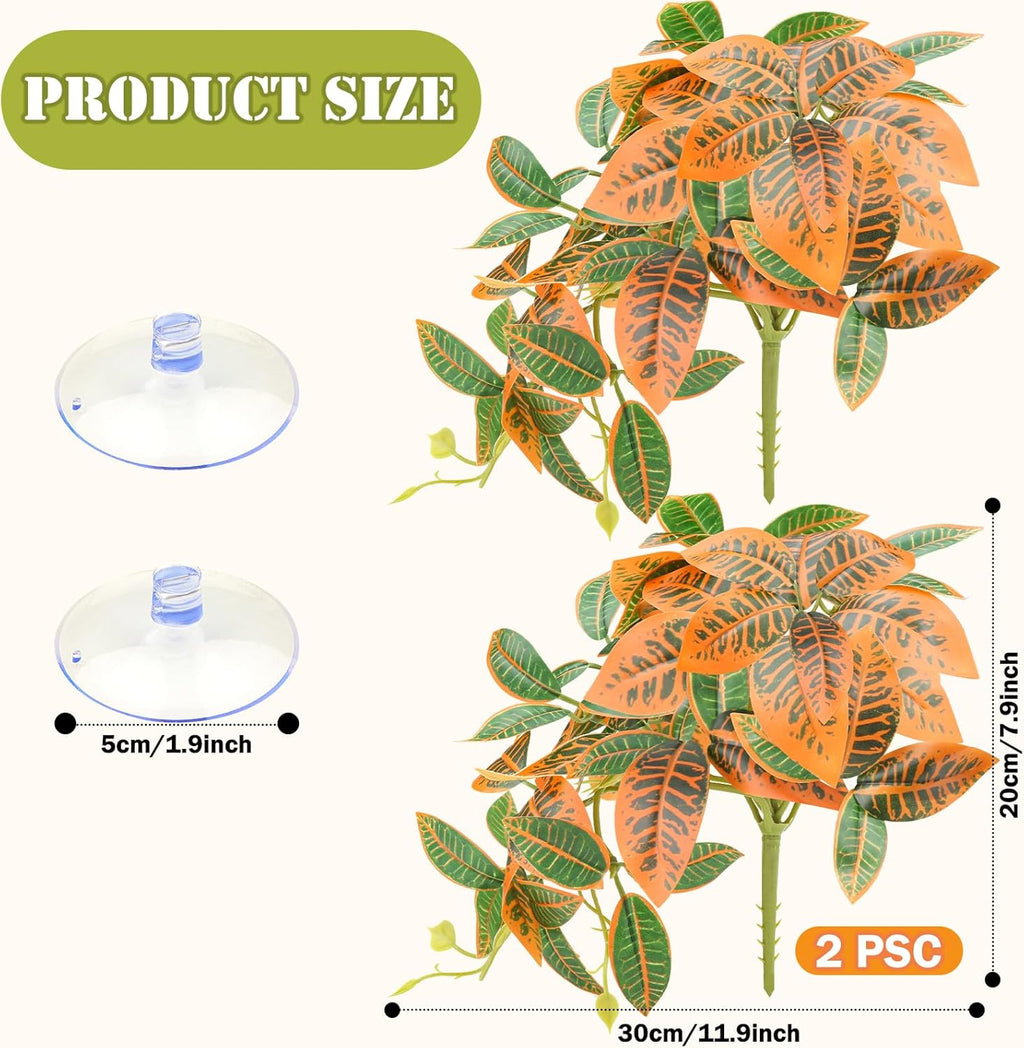 2 Pack Reptile Plants, Artificial Hanging Plants with Suction Cups, Habitat Decor Plastic Vines Decorations for Bearded Dragons Lizards Snake Geckos Frogs -Gold