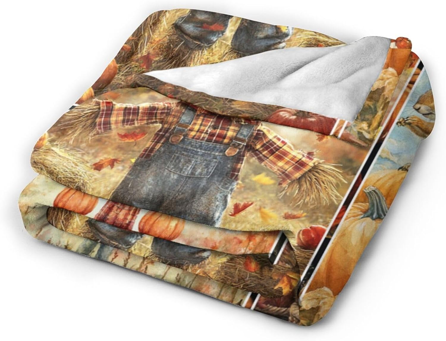 Fall Scarecrow Blanket Autumn Pumpkin Throw Blanket Squirrel Thanksgiving Flannel Stuff Merch Cozy Decor Fleece Soft Plush Fuzzy Warm Lightweight Bedding Gifts for Women Men Couch Soft 60"X50"