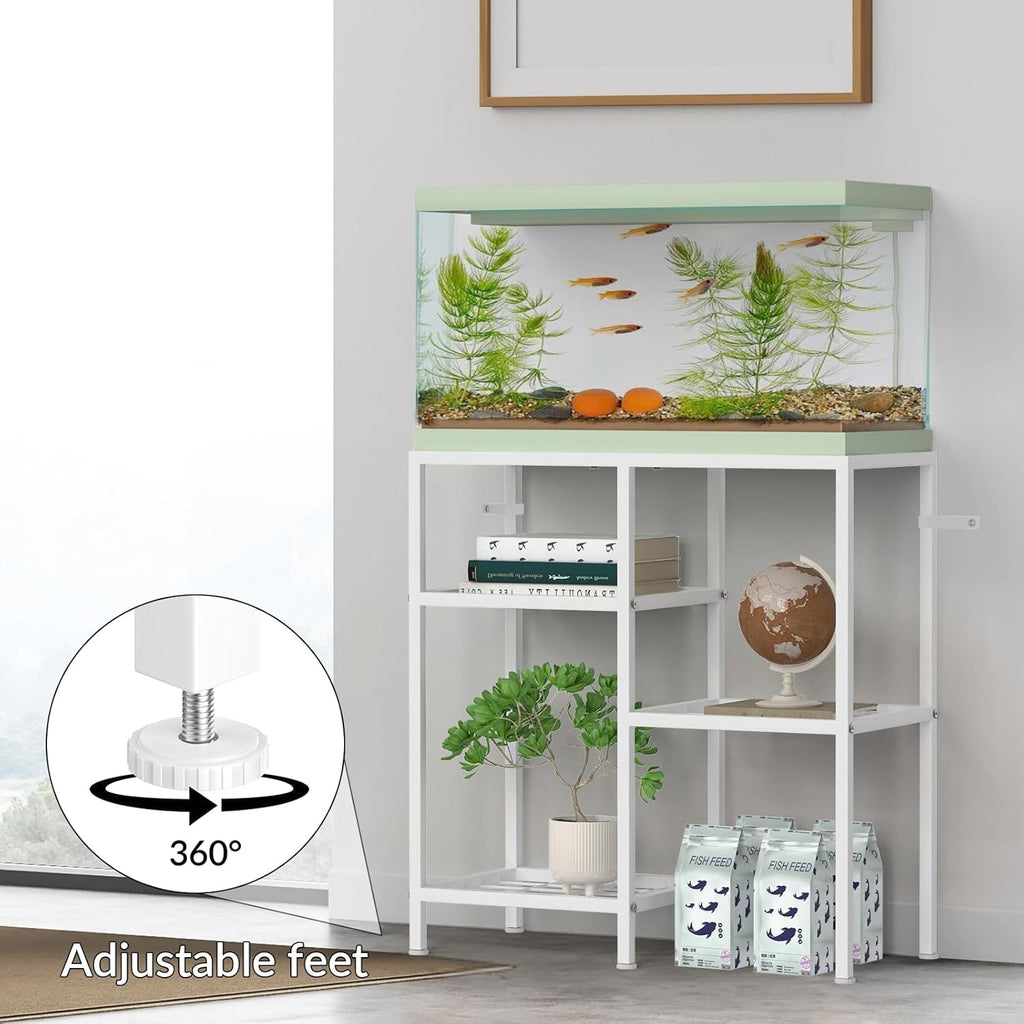 YBING Fish Tank Stand 20 Gallon Aquarium Stand Aquarium Turtle Tank Reptile Tank Stand with 3-Tier Small Metal Shelf (White)