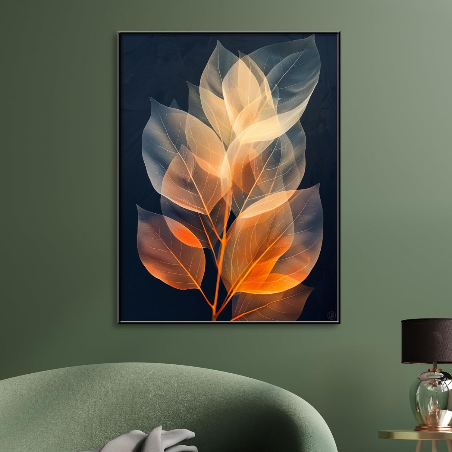 Botanical Leaf Canvas Wall Art, Modern Nature-Inspired Decor for Living Room, Bedroom, Office Ready to Hang (Serene Hues, 29"Wx39"H/75x100cm, Black Frame)